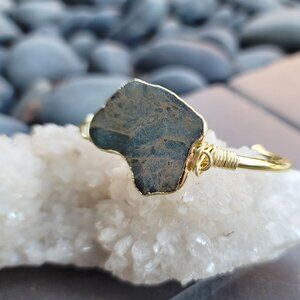 Ocean Jasper Wire Wrap Cuff – 14Kt Gold Over Copper – Emotional Flow Talisman
